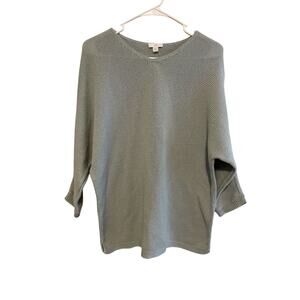 J Jill Size S Pastel Blue Cotton Linen Blend V Neck Sweater Top 3/4 Sleeve